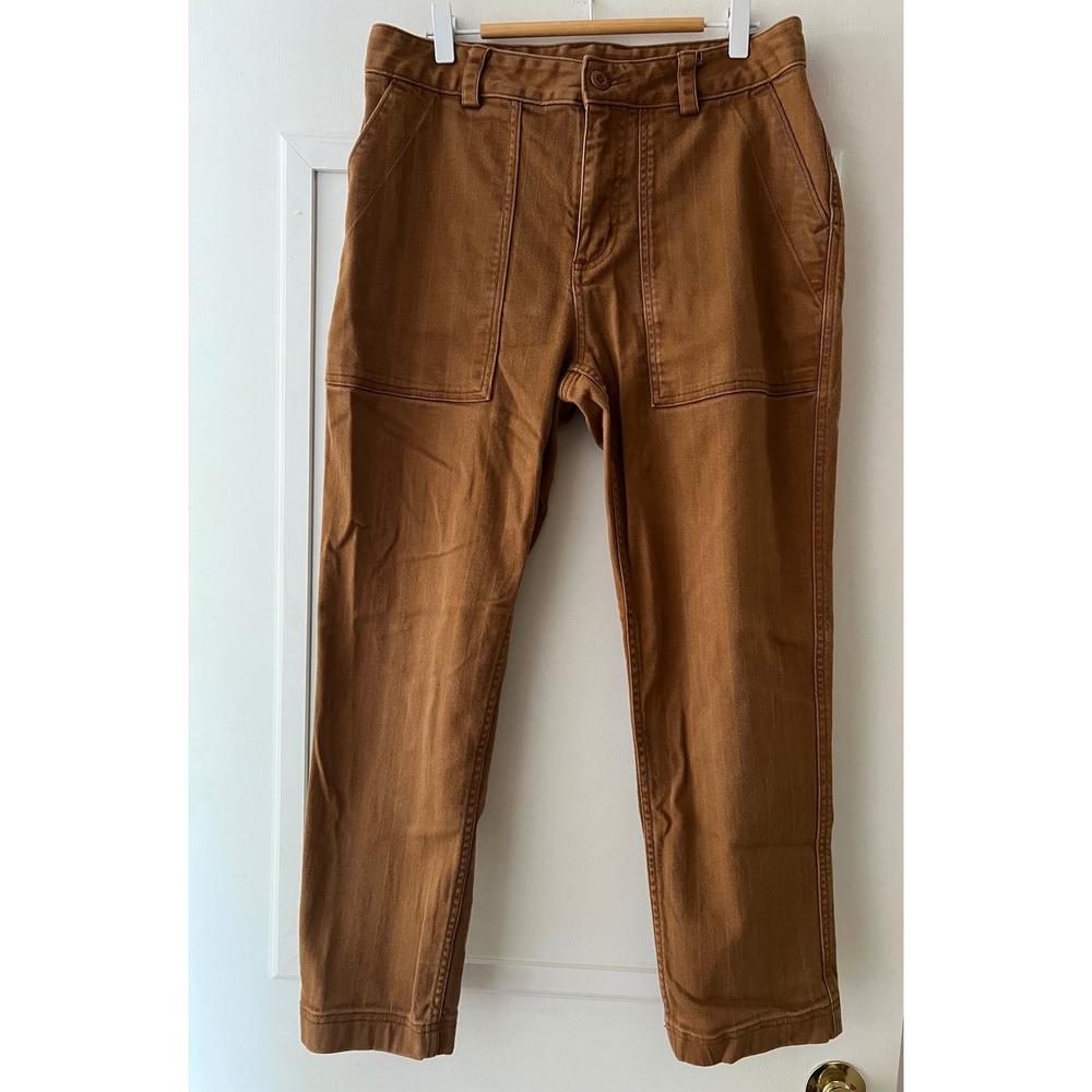 Duluth Trading Co Women Brown Herringbone Utility Patch Pocket Work Pants